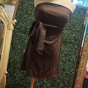 Strapless summer dress, brown with tie/wrap around